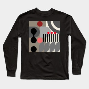 Modern Abstract Geometric Bauhaus Doodle Red Black Grey Style Long Sleeve T-Shirt